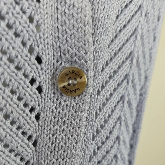 Garcia Knit Button Front Vest – Light Blue Pointelle – Size L - Picture 2 of 8